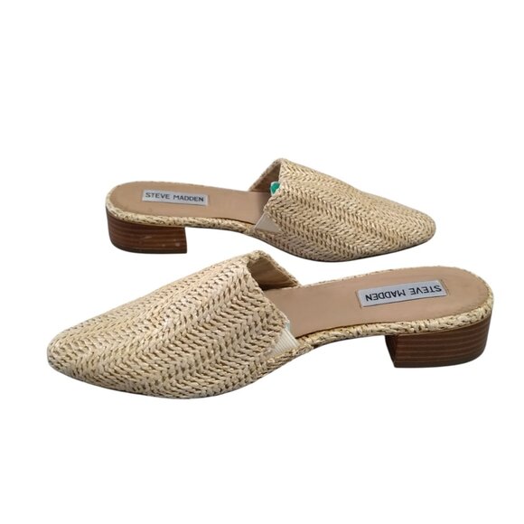 Steve Madden Women's Size 8M Cairo Slip On Woven Raffia Rattan Beige Sandals - Picture 3 of 7